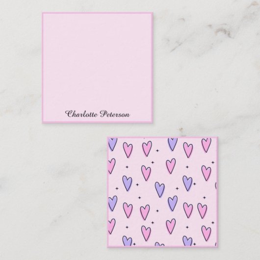 ピンクエレガントと紫のハートM ノートカード (正面/裏面)