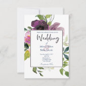 ピンクエレガントと紫のフローラ結婚式招待状 招待状 (正面)