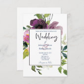 ピンクエレガントと紫のフローラ結婚式招待状 招待状 (正面/裏面)