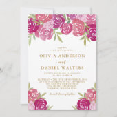 ピンクエレガントと紫のフローラ離れのバラ結婚s 招待状 (正面)