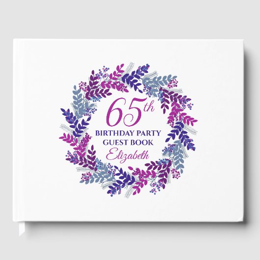 ピンクエレガントと紫のリース65th誕生日パーティー ゲストブック (正面)
