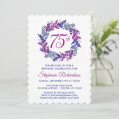 ピンクエレガントと紫のリース75誕生日 招待状 (スタンド正面)