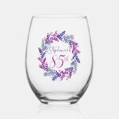 ピンクエレガントと紫のリース85th誕生日パーティー ステムなしワイングラス (正面)