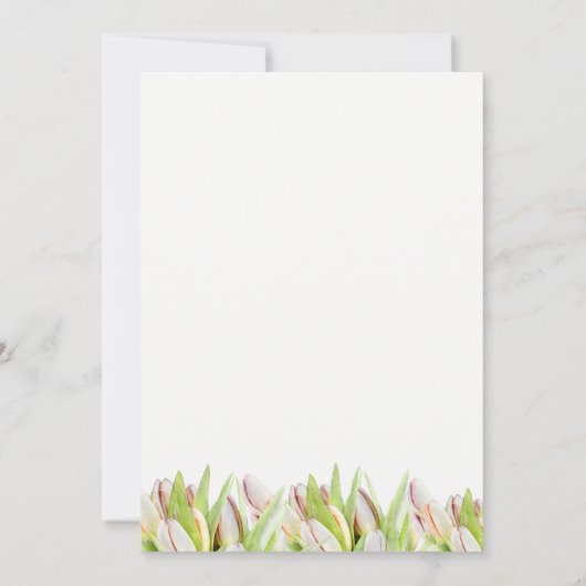 ピンクエレガントと緑のチューリ結婚ップの水彩 招待状 (裏面)