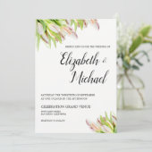 ピンクエレガントと緑のチューリ結婚ップの水色 招待状 (スタンド正面)