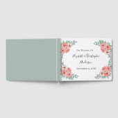 ピンクエレガントと緑のフローラ水の色結婚の ゲストブック (全面)