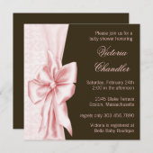 ピンクエレガントと茶色のダマスク赤ちゃん女の子シャワー 招待状 (正面/裏面)