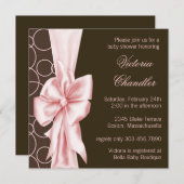 ピンクエレガントと茶色の赤ちゃんガールシャワー 招待状 (正面/裏面)