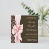 ピンクエレガントと茶色の赤ちゃんガールシャワー 招待状 (スタンド正面)