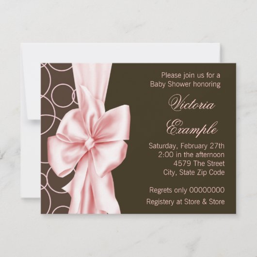 ピンクエレガントと茶色の赤ちゃんガールシャワー 招待状 (正面)