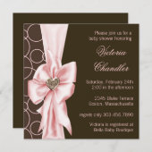 ピンクエレガントと茶色の赤ちゃんガールシャワー 招待状 (正面/裏面)