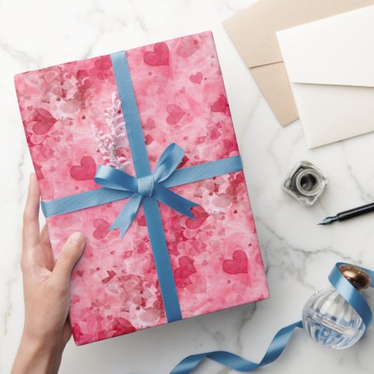 ピンクエレガントと赤いハートの包装紙 ラッピングペーパー (ギフト)