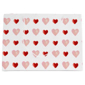 ピンクエレガントと赤いハートオン白 ラージペーパーバッグ (正面)