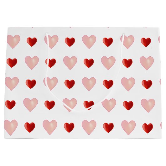 ピンクエレガントと赤いハートオン白 ラージペーパーバッグ (正面)