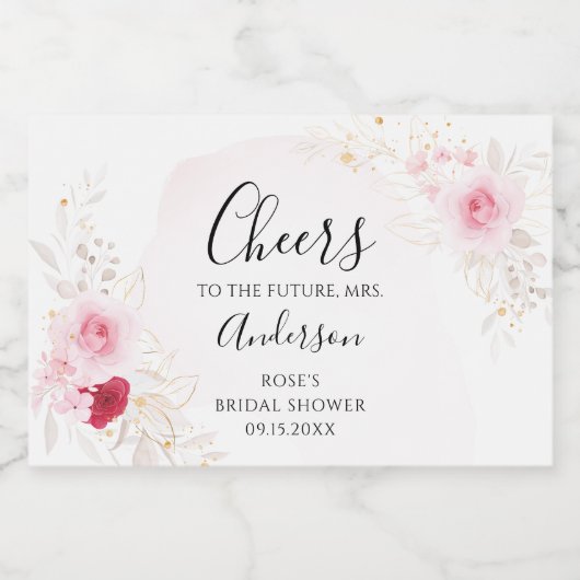 ピンクエレガントと赤のフローラブライダルシャワー スパークリングワインラベル (シングルラベル)