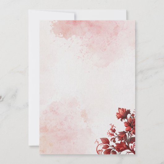 ピンクエレガントと赤のフローラ結婚の 招待状 (裏面)