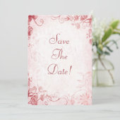 ピンクエレガントと赤のヴィンテージの結婚式は日付を保存 招待状 (スタンド正面)