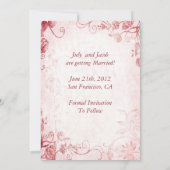 ピンクエレガントと赤のヴィンテージの結婚式は日付を保存 招待状 (裏面)