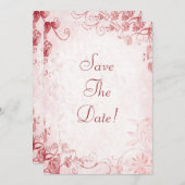 ピンクエレガントと赤のヴィンテージの結婚式は日付を保存 招待状 (正面/裏面)