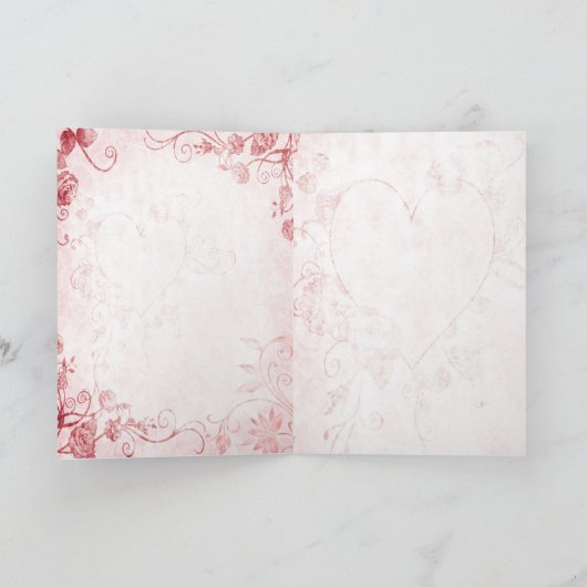 ピンクエレガントと赤のヴィンテージウェディング招待状 招待状 (内部)