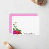 ピンクエレガントと赤バラの花 ノートカード (正面/裏面インサイチュ)