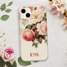 ピンクエレガントと赤面のバラとモノグラム Case-Mate iPhone 14 PLUSケース