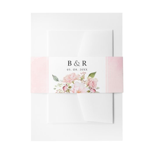 ピンクエレガントと赤面のフローラ、水色結婚の 招待状ベリーバンド (正面例)