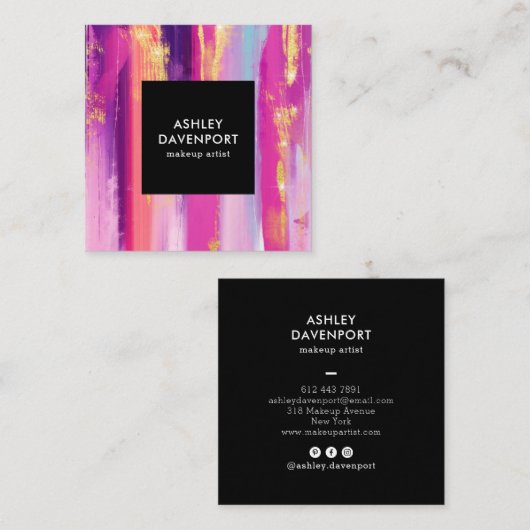 ピンクエレガントと金ゴールドのグリッターのブラシストロークの構成 スクエア名刺 (正面/裏面)