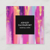 ピンクエレガントと金ゴールドのグリッターのブラシストロークの構成 スクエア名刺 (正面)