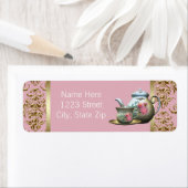 ピンクエレガントと金ゴールドのティーポット住所 シール (インサイチュ)