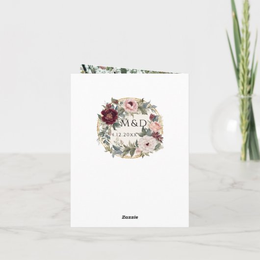 ピンクエレガントと金ゴールドのフローラビクトリアン結婚の 案内状 (裏面)