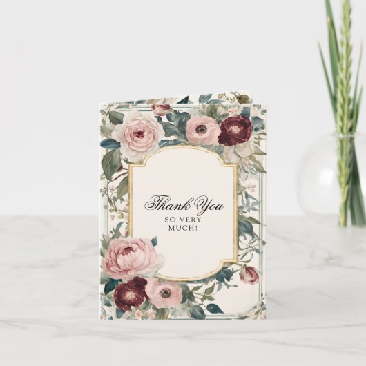 ピンクエレガントと金ゴールドのフローラビクトリアン結婚の 案内状 (正面)