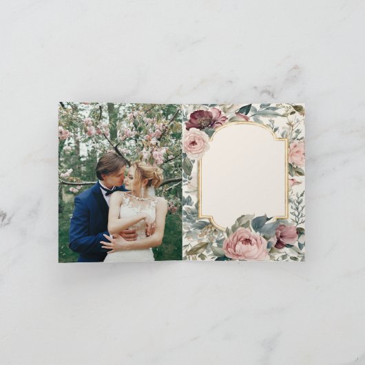 ピンクエレガントと金ゴールドのフローラビクトリアン結婚の 案内状 (内部)