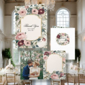 ピンクエレガントと金ゴールドのフローラビクトリアン結婚の 案内状