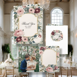 ピンクエレガントと金ゴールドのフローラビクトリアン結婚の 案内状