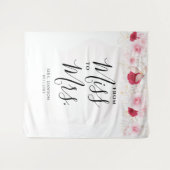 ピンクエレガントと金ゴールドのフローラブライダルシャワー背景 タペストリー (正面(横))