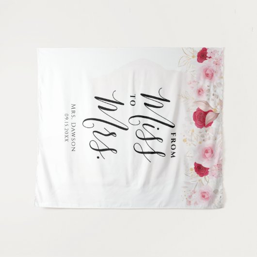 ピンクエレガントと金ゴールドのフローラブライダルシャワー背景 タペストリー (正面(横))