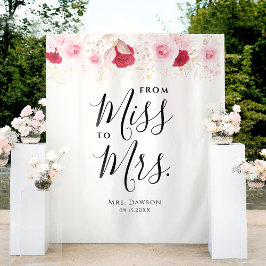 ピンクエレガントと金ゴールドのフローラブライダルシャワー背景 タペストリー