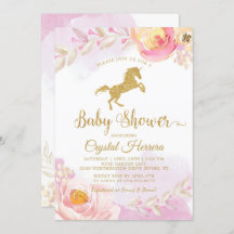 ピンクエレガントと金ゴールドのフローラユニコーン赤ちゃんシャワー