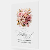 ピンクエレガントと金ゴールドのフローラ結婚の歓迎 アクリルサイン (傾斜)