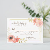 ピンクエレガントと金ゴールドのフローラ返信オンラ結婚イン 出欠カード (スタンド正面)