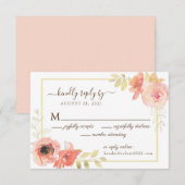 ピンクエレガントと金ゴールドのフローラ返信オンラ結婚イン 出欠カード (正面/裏面)