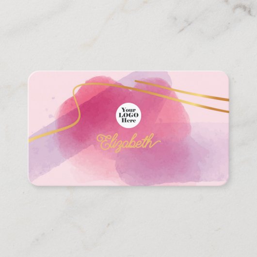 ピンクエレガントと金ゴールドのブラシストローク 名刺 (正面)