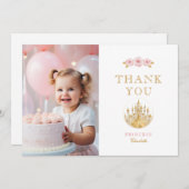 ピンクエレガントと金ゴールドのプリンセス写真ありがとう サンキューカード (正面/裏面)