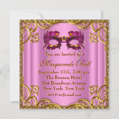 ピンクエレガントと金ゴールドの仮装パーティー 招待状 (裏面)