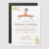 ピンクエレガントと金ゴールドの体操のテーマ マグネット招待状 (正面/裏面)