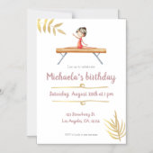 ピンクエレガントと金ゴールドの体操のテーマ マグネット招待状 (正面)