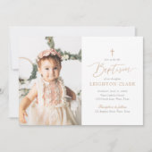 ピンクエレガントと金ゴールドの女の子のバプテスマ 招待状 (正面)