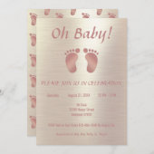 ピンクエレガントと金ゴールドの女の子のベビーシャワー 招待状 (正面/裏面)