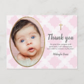 ピンクエレガントと金ゴールドの女の子の写真のバプテスマ ポストカード (正面)